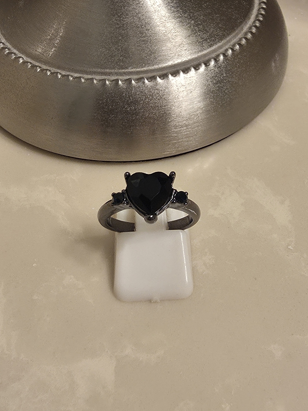 Gunmetal Black Heart Ring Size 6